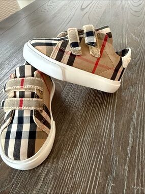 Burberry Kids Plaid Velcro Sneakers - Beige/Black/Red